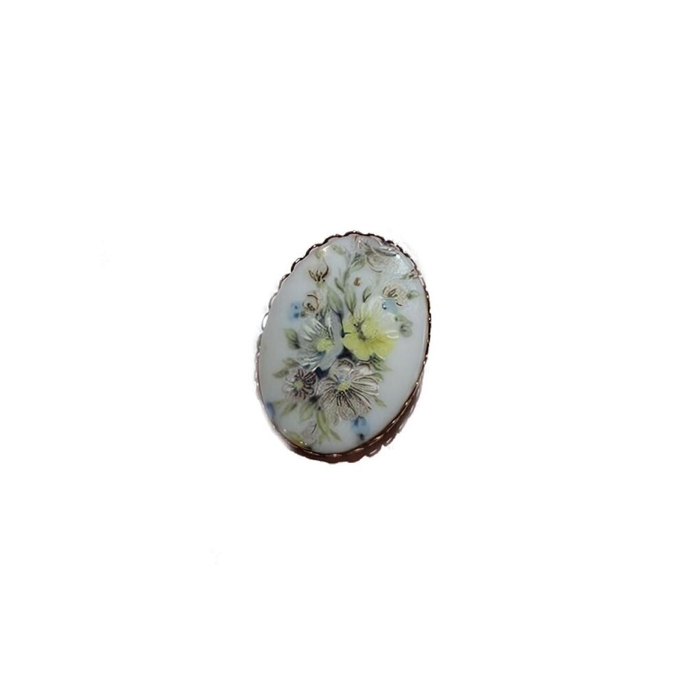 vintage cottagecore coquette hand painted floral brooch pin